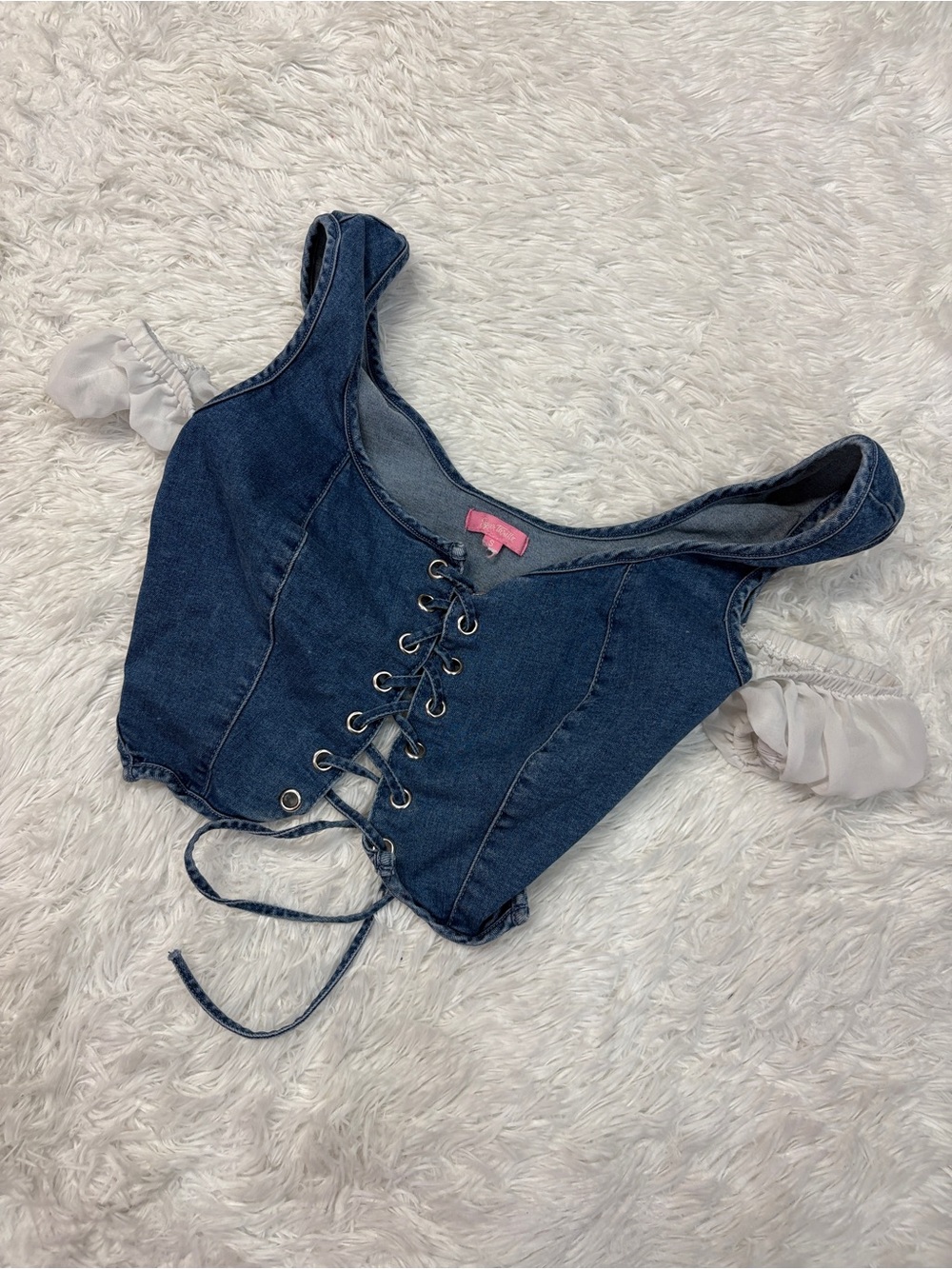 Sugar Thrillz Denim Lace Up Top - Blue - Picture 1 of 3